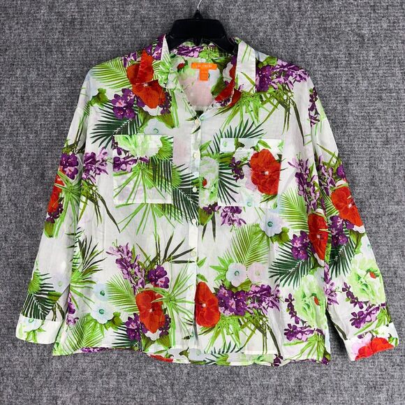 Joe Fresh Shirt M Women Hawaiian Button Down Cover-Up Oversized Basic Casual Top - Picture 1 of 12